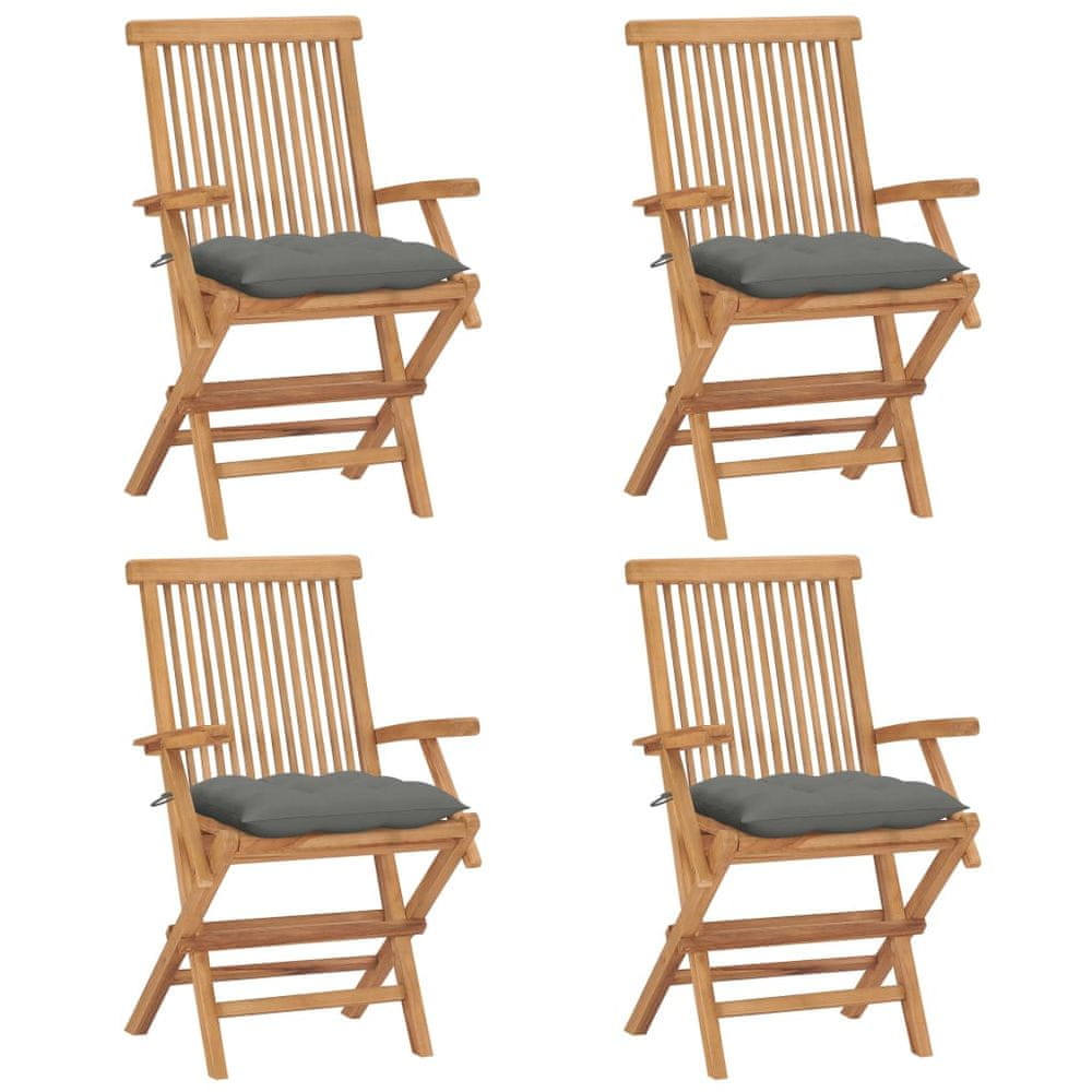 Petromila vidaXL Záhradné stoličky so sivými podložkami 4 ks tíkový masív